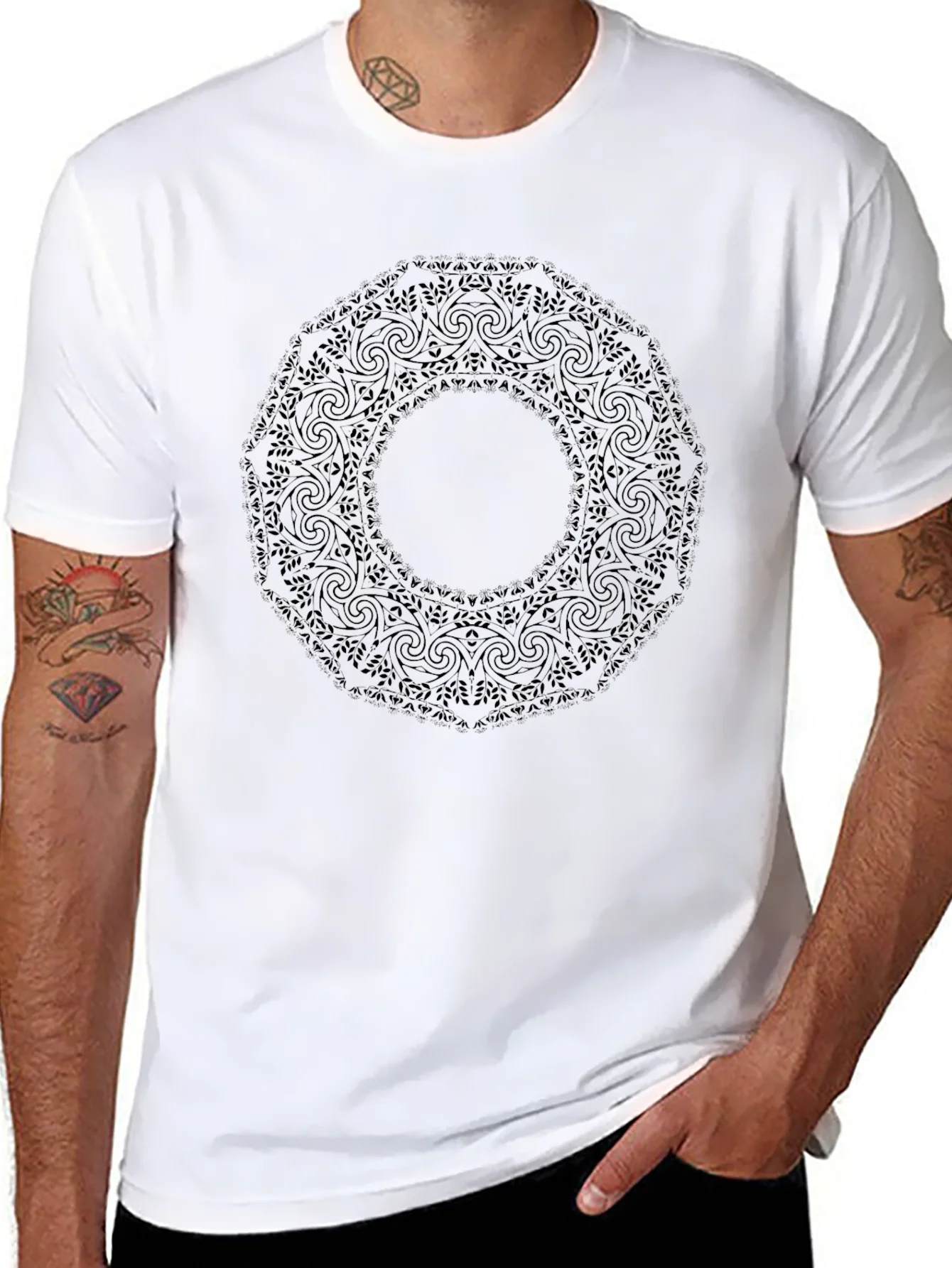 Mens Black Mandala Graphic T-Shirt