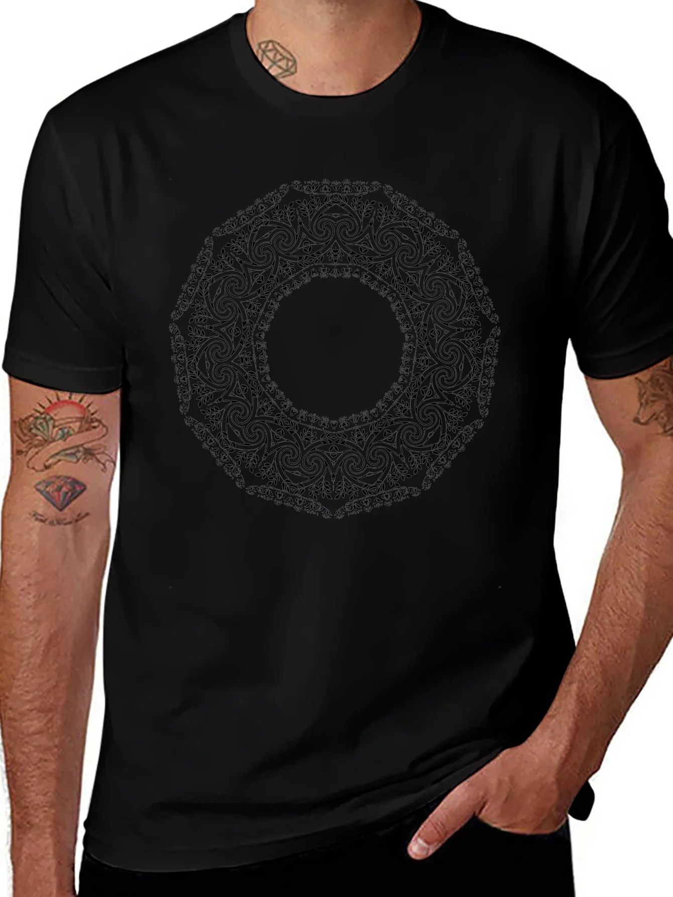 Mens Black Mandala Graphic T-Shirt