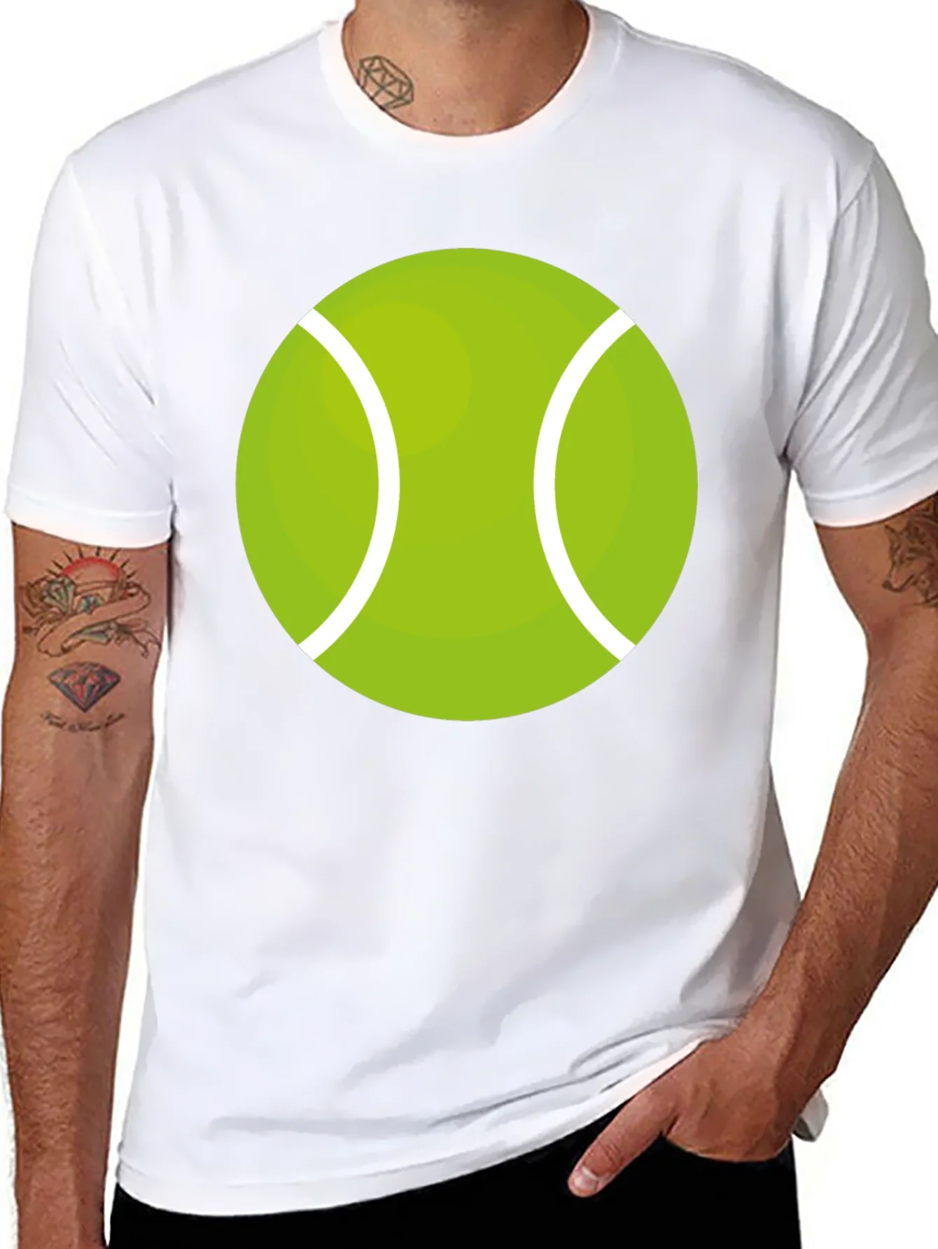 Tennis Ball Graphic Tee - Black Cotton Casual Shirt