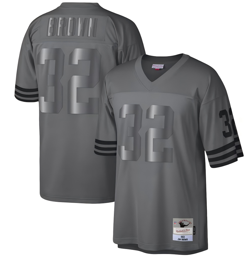 C.Browns #32 Jim Brown Mitchell & Ness Charcoal 1963 Retired Player Metal Legacy Jersey Stitched American Football Jerseys