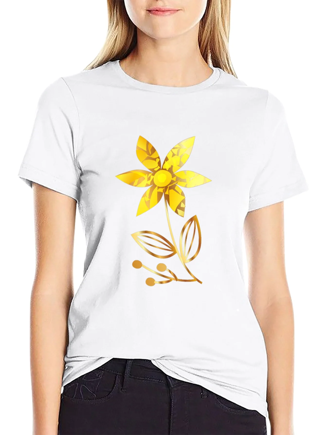 Golden Flower Black T-Shirt
