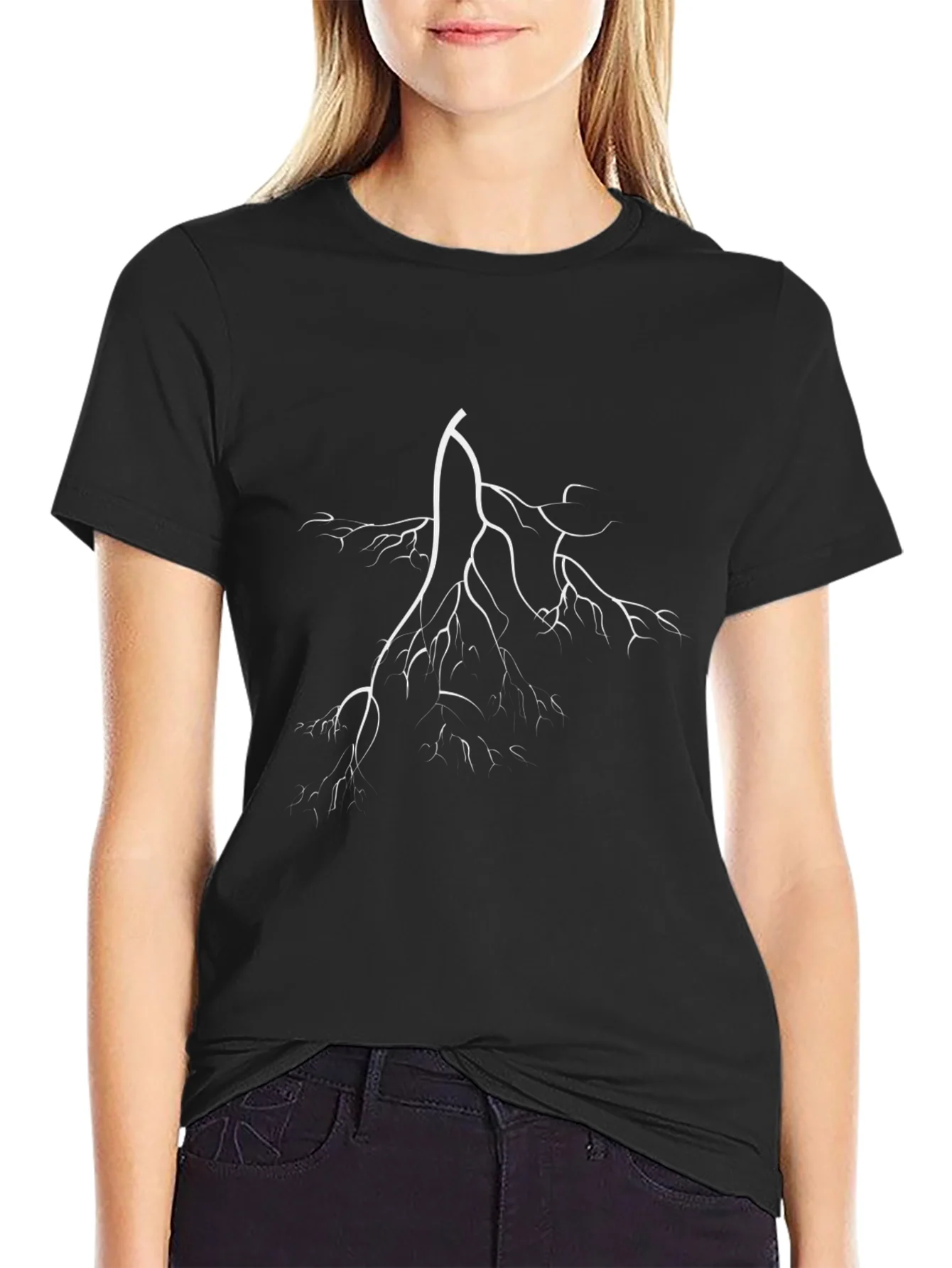 Black T-Shirt with White Lightning Bolt Graphic